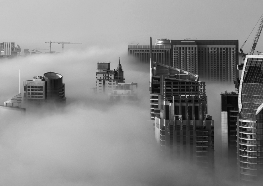 foggy city scape
