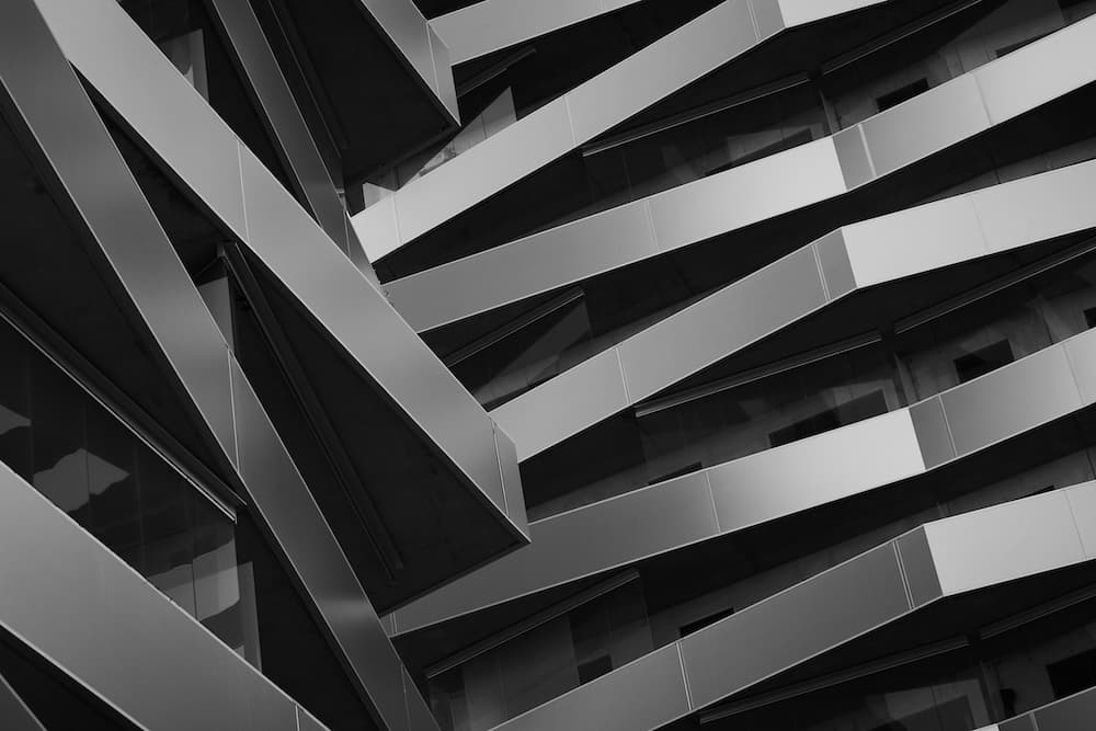 geometric floors of a multi-level building from the inside looking up